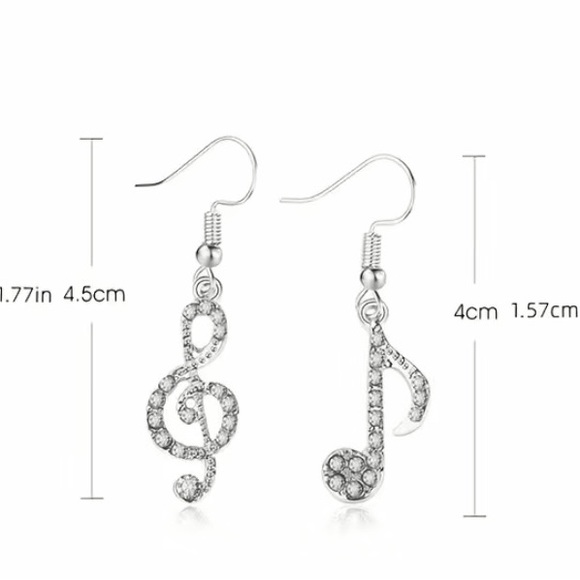 3/$24. Asymmetrical, clef and note earrings in silver-tone for pierced ears - Picture 4 of 4